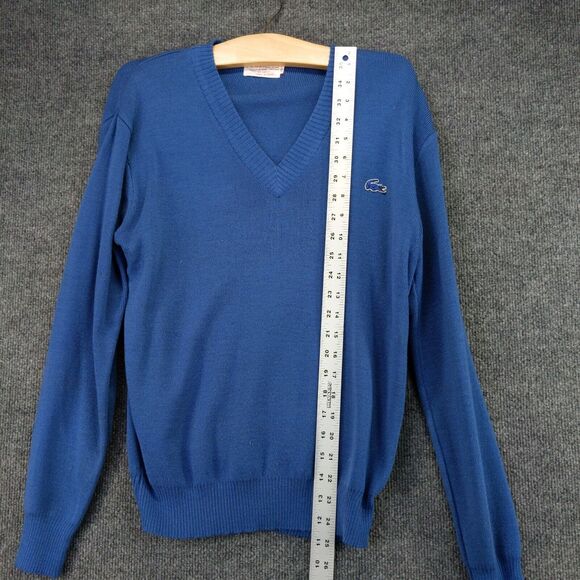 Vintage Izod Lacoste V Neck Knit Sweater Size 20 Blue Embroidered Crocodile Logo - Picture 3 of 14